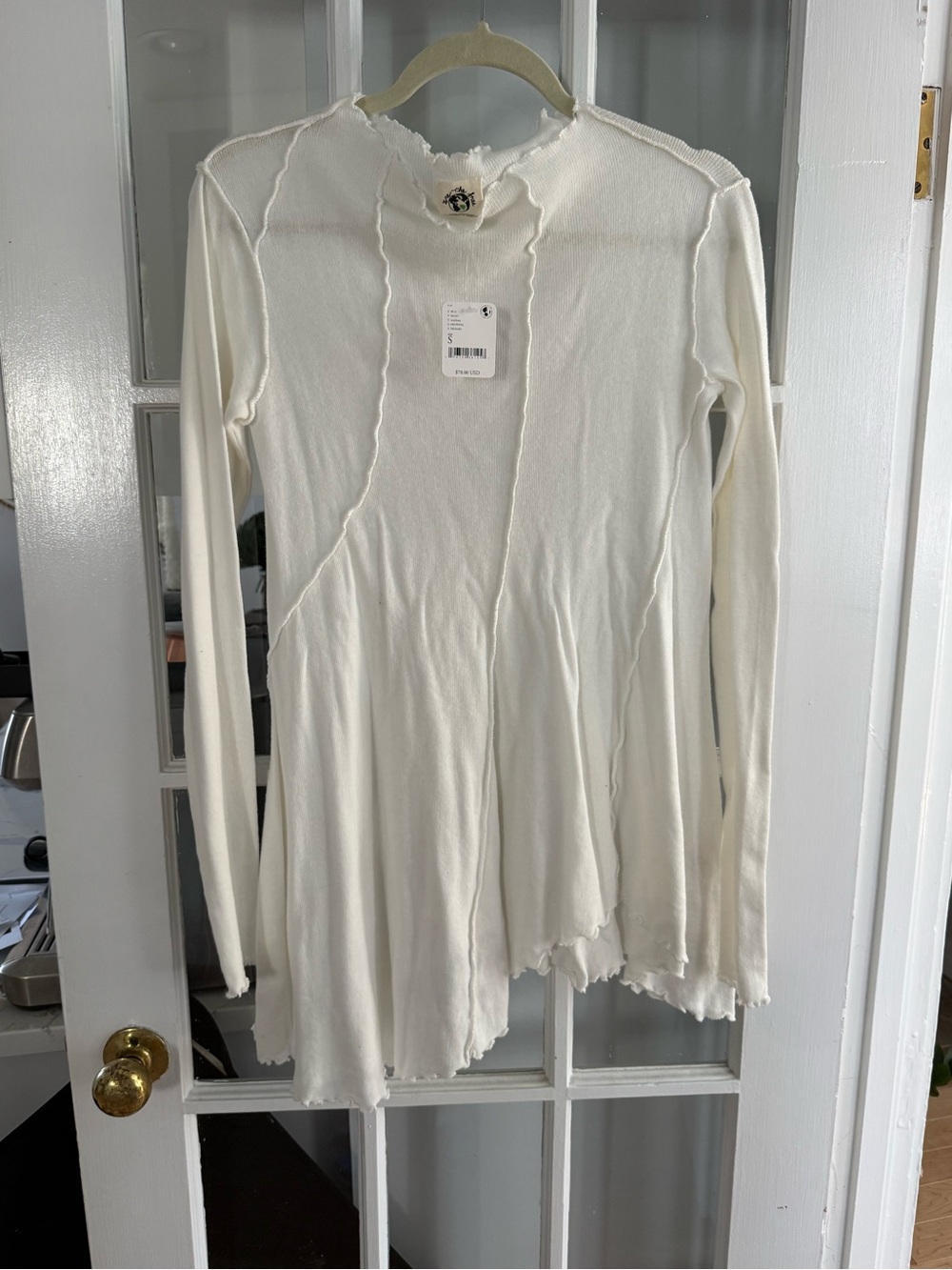 We The Free Ivory Long Sleeve Seam-Detail Top